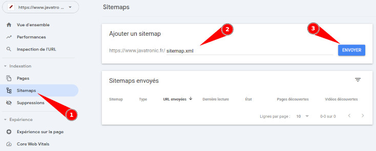 screenshot add a sitemap in Google Console