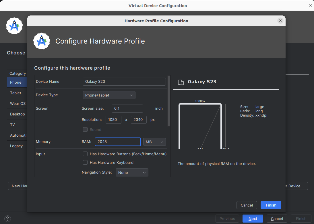 screenshot Create Hardware Profile screen