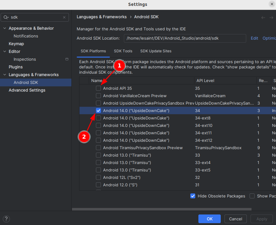 screenshot Install Android SDK