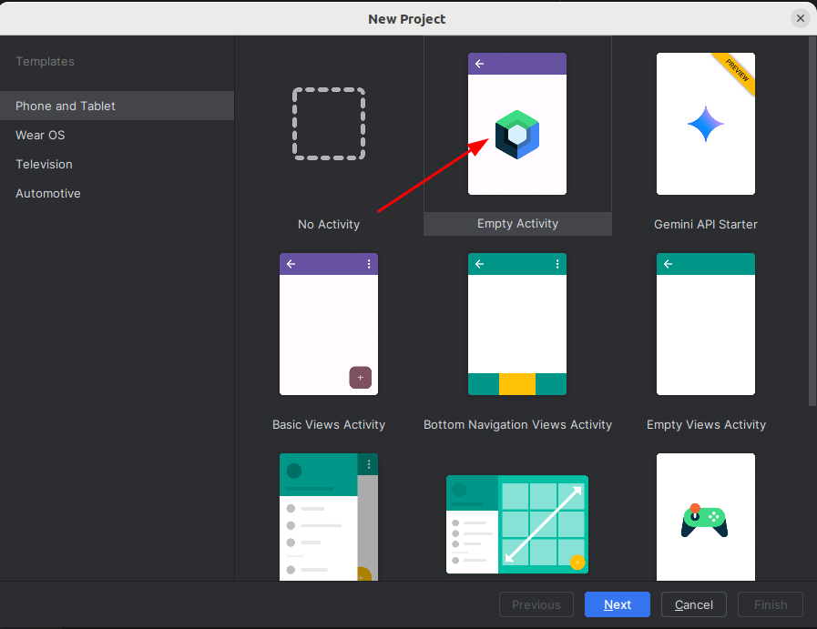 screenshot Android Studio Create Project wizard screen 1