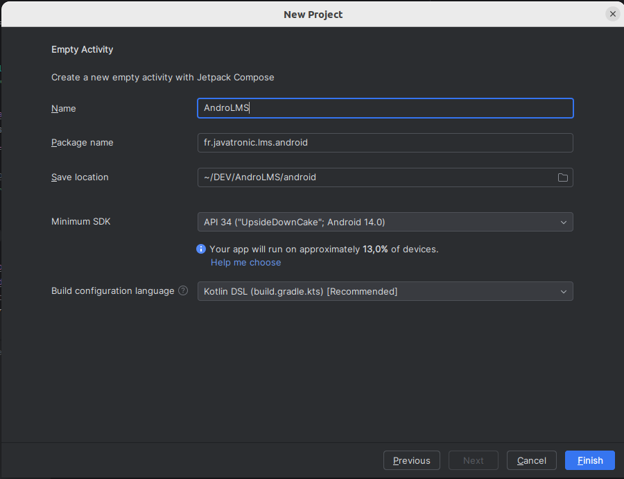 screenshot Android Studio Create Project wizard screen 2