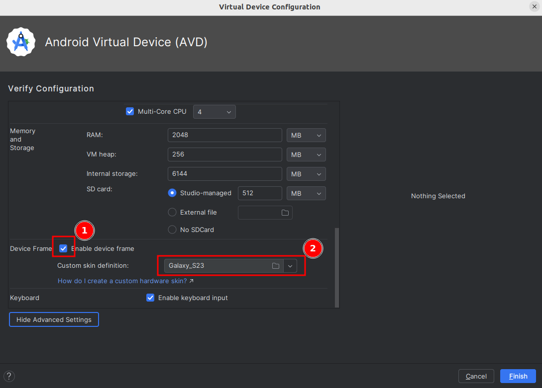 screenshot Show advanced settings of device