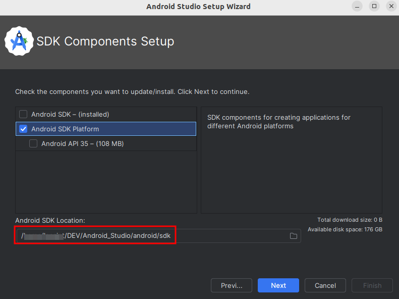 screenshot Install Wizard SDK Componnents Setup